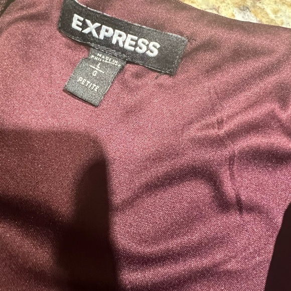 Express Burgundy Off the Shoulder Wide Leg Jumpsuit w/ Pockets Large Petite - Picture 5 of 7